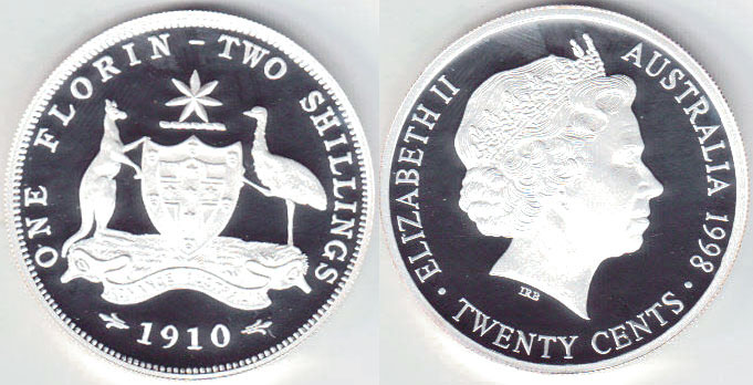 1998 Australia silver 20 Cents (1910 Florin) Proof